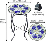 12 Inch Small Outdoor Side Table with Blue Morning Glory, Glass Mosaic Patio Table Indoor - Photo 3