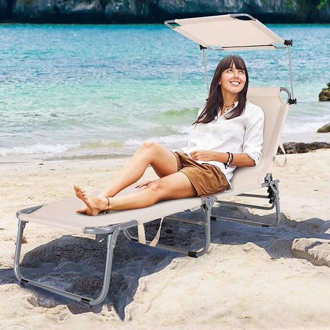Tangkula Outdoor Folding Chaise Lounge Chair, 5-Fold Reclining Beach Chair - Photo 4