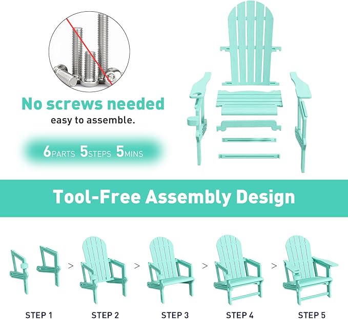 Adirondack Chair, Tool-Free Assembly All-Weather Adirondack Chairs, HDPE Fire Pit Chairs with Cup Holder, Outdoor Chair for Patio Garden (Aruba)