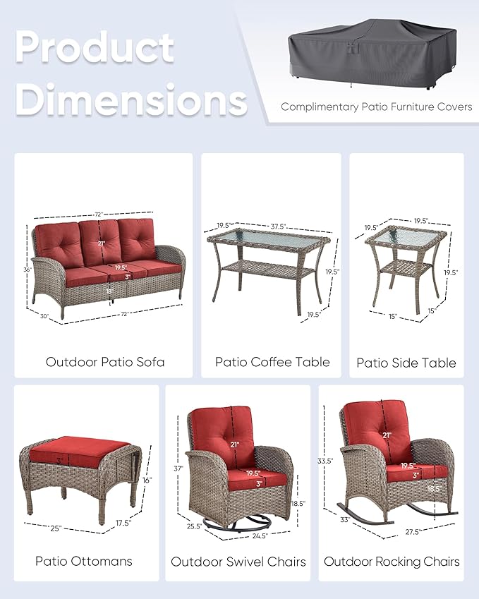10-Piece Patio Furniture Set-Patio Rocking Chairs Set of 4 Outdoor Rattan Sofa Sets with Coffee Table Outdoor Patio - Photo 7