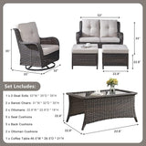 Rilyson Wicker Patio Furniture Set - 6 Piece Rattan Outdoor Sectional Conversation Sets with 2 Swivel Rocking Chairs - Photo 2