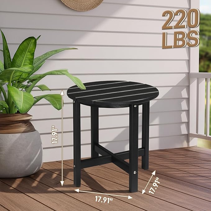 Outvita Adirondack Side Table, 18 Inch Round Outdoor End Table, HDPE Weather Resistant Coffee Table for Patio Balcony Deck Garden, Black