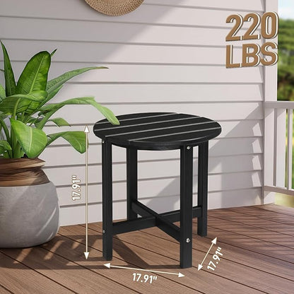 Outvita Adirondack Side Table, 18 Inch Round Outdoor End Table, HDPE Weather Resistant Coffee Table for Patio Balcony Deck Garden, Black