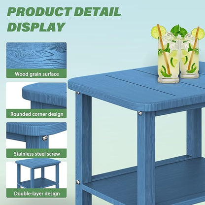 Patio Side Table, Small Rectangular HDPE Adirondack End Table for Outdoor Use in Pool, Garden, Lawn, Backyard,Navy