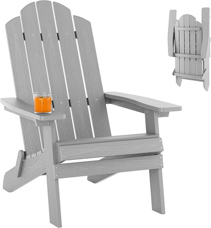 MXIMU Folding Adirondack Chair Weather Resistant Plastic Fire Pit Chairs Adorondic Plastic Outdoor Chairs for Firepit Area Seating Lifetime - Grey