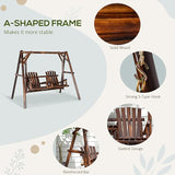 Outsunny Wooden Porch Swing with Stand, 2-Seat Patio Swing Chair with Center Table, for Garden, Poolside, Backyard - Photo 3