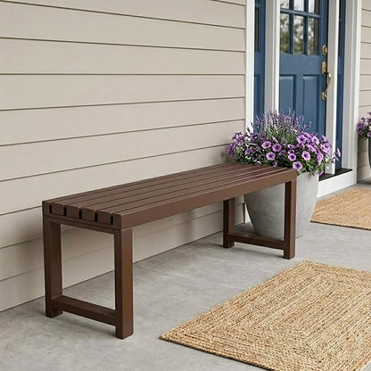 Backless Patio Bench Outdoor Metal Bench, 3.3ft 3.9ft 4.9ft 5.9ft Weatherproof Garden Benches 2-Person Outside Chair for Yard Porch Entryway Sturdy Steel Frame Furniture(Coffee,3.3ft)