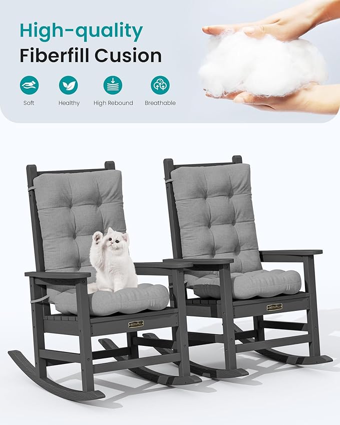 SERWALL HDPE Outdoor Rocking Cushion Set of 4, Memory Foam Cushion Dark Gray