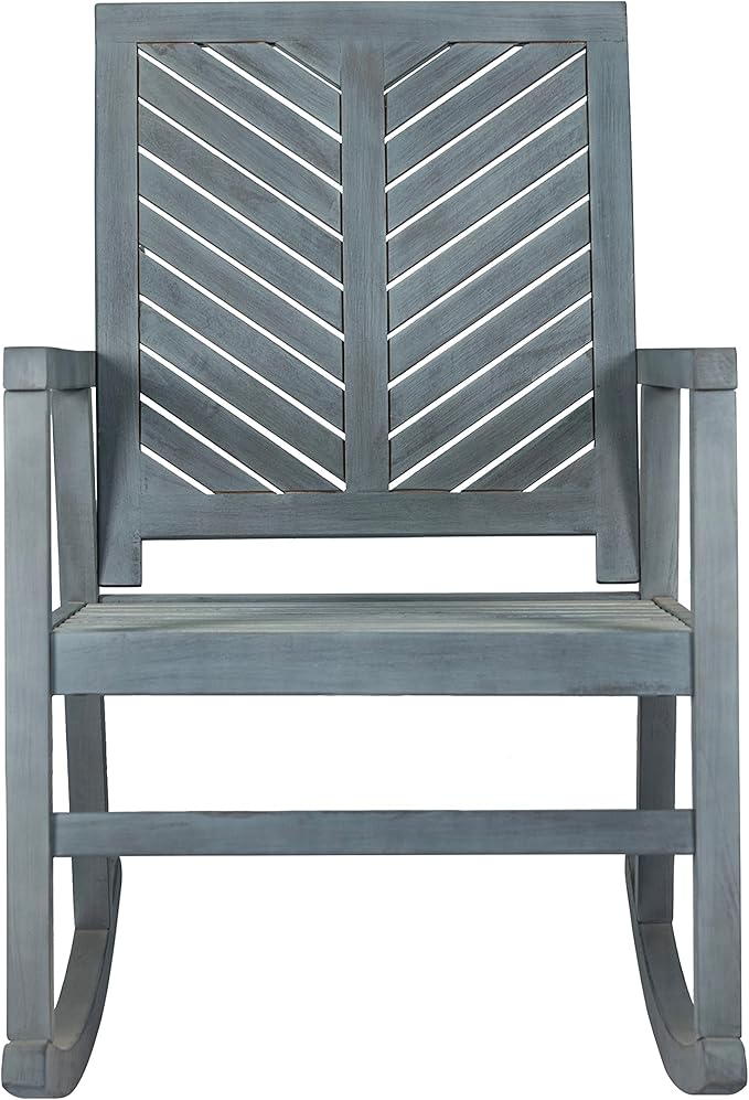 Eyely KCR100B Ted Modern Chevron-Back 300-Lbs Support Acacia Wood Patio Outdoor Rocking Chair for Garden, Lawn, Backyard, Pool, Deck, Beach, Firepit, Gray