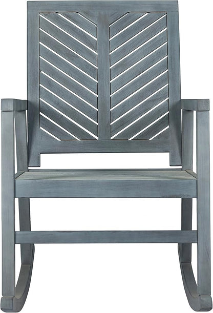 Eyely KCR100B Ted Modern Chevron-Back 300-Lbs Support Acacia Wood Patio Outdoor Rocking Chair for Garden, Lawn, Backyard, Pool, Deck, Beach, Firepit, Gray
