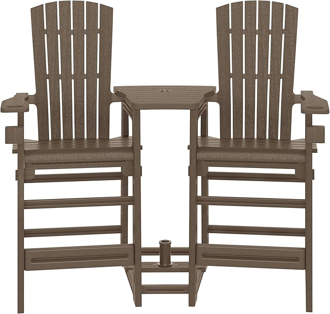 WestinTrends Azura Outdoor Tall Adirondack Chairs with Connecting Table Tray (Set of 2), Weathered Wood