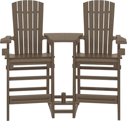WestinTrends Azura Outdoor Tall Adirondack Chairs with Connecting Table Tray (Set of 2), Weathered Wood
