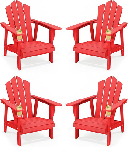 PROHIKER Adirondack Chair with Cup Holder, Plastic Patio Chair, All Weather Outdoor Chairs for Fire Pit Lawn Garden Porch Backyard (Red, 4 Pack)