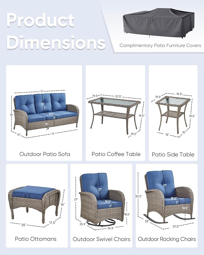 10-Piece Patio Furniture Set-Patio Rocking Chairs Set of 4 Outdoor Rattan Sofa Sets with Coffee Table Outdoor Patio - Photo 7