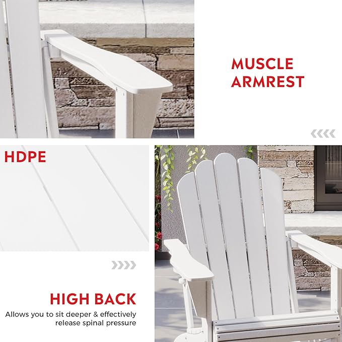 Costaelm Outdoor Patio HDPE Adirondack Chair with Cup Holder, White