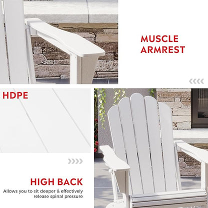 Costaelm Lakeview Outdoor Patio HDPE Adirondack Chairs with Cup Holders (Set of 8), White