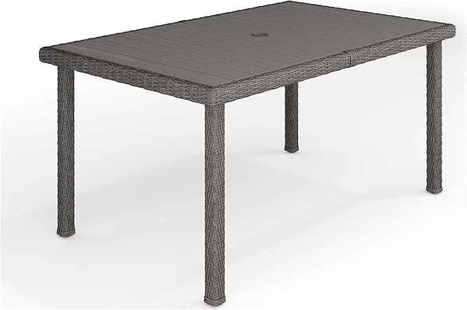 Martha Stewart Bedford 62" Indoor-Outdoor Patio Table with Faux Wood Top and Rattan Wicker Finish in Gray