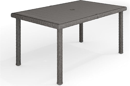 Martha Stewart Bedford 62" Indoor-Outdoor Patio Table with Faux Wood Top and Rattan Wicker Finish in Gray