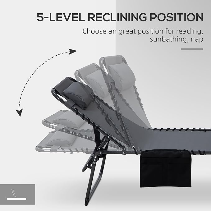 Outsunny 2 Piece Folding Chaise Lounge with 5-Level Reclining Back, Tanning Chair with Face Hole - Photo 6