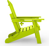 WestinTrends Malibu Folding Adjustable Adirondack Chair with Retractable Ottoman and Cup Holder (Set of 2), Lime - Photo 5