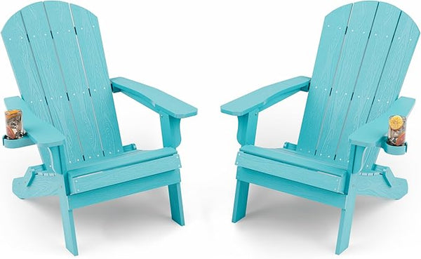 YEFU Adirondack Chair Set of 2, Folding Oversized Plastic Adirondack Chair with Cup Holder - Photo 1
