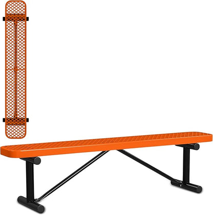 Leisure Craft Metal Outdoor Bench - 6 Foot Heavy Duty Backless Bench Seating for Garden, Porch, Picnic, Park, Expanded Metal, Thermoplastic Coating, Commercial Grade Furniture Made in USA - Orange