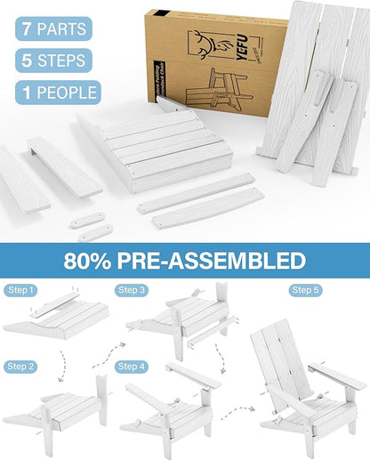 YEFU Adirondack Chairs Oversize Folding :400lb Weight Capacity - Plastic Adirondack Chairs - High Back Modern Like Wooden - All-Weather Use for Outdoor/Patio/Fire Pit/Garden/Camping - (White)
