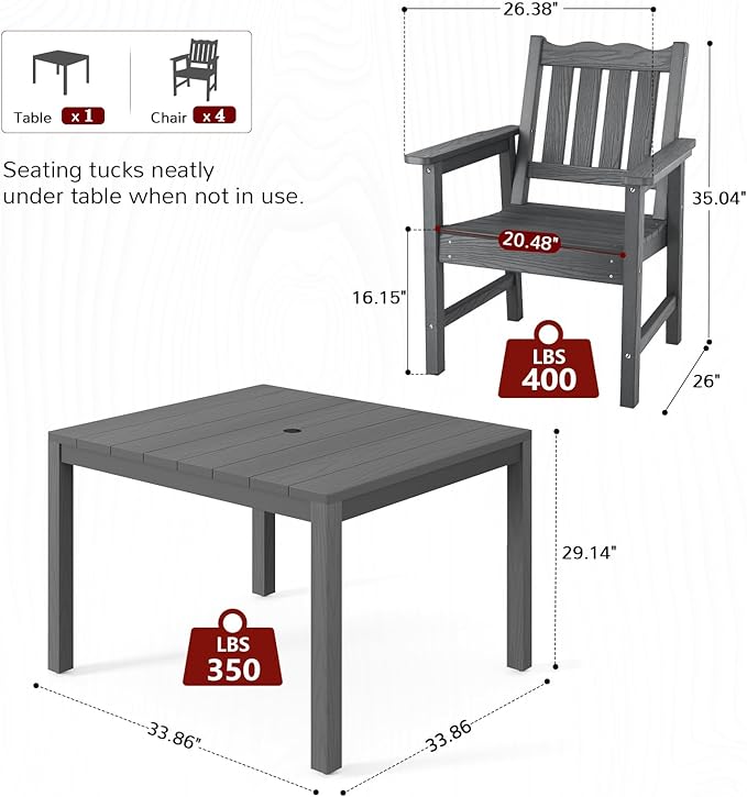 Stoog All-Weather Patio Dining Sets, 5 Pieces Outdoor HIPS Dining Table with Aluminum Frame - Photo 5