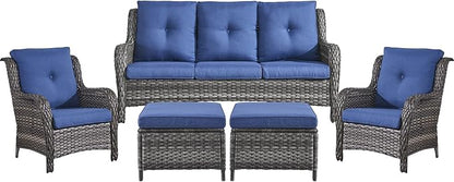 Belord Outdoor Wicker Furniture 5 Pieces Patio Furniture Sofa Set Patio Wicker Chairs with Ottomans Conversation Set for Porch Garden Deck Balcony Poolside