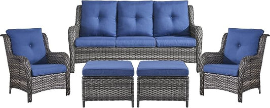Belord Outdoor Wicker Furniture 5 Pieces Patio Furniture Sofa Set Patio Wicker Chairs with Ottomans Conversation Set for Porch Garden Deck Balcony Poolside