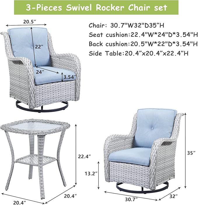 Rilyson Patio Chairs Rocking Swivel Chiar - 3 Piece Outdoor Wicker Patio Bistro Set Rattan Rocker Glider Chairs with - Photo 5