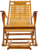 Folding Bamboo Rocking Chair, Adjustable Back Patio Reclining Chair with Headrest Pillow - Photo 5