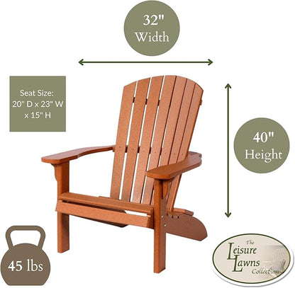 Leisure Lawns Poly Plastic Fanback Adirondack Chair, Outdoor Patio Chair - Amish Made in USA (Cedar)