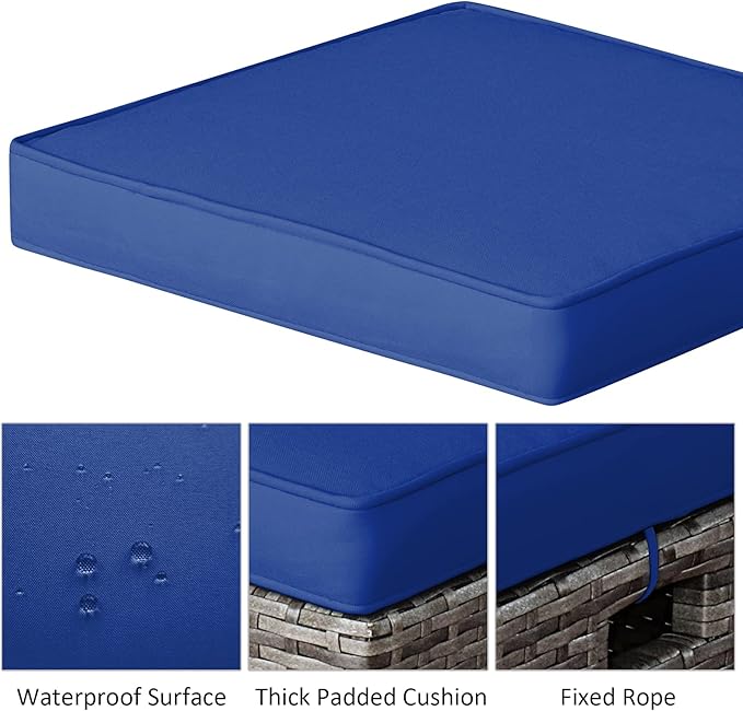 Tangkula 2 Pieces Patio Rattan Ottomans, Outdoor Wicker Footstool Footrest Seat with Soft Cushions and Steel Frame - Photo 7