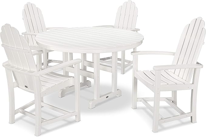 POLYWOOD® Classic Adirondack 5-Piece Round Farmhouse Dining Set in White