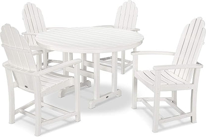 POLYWOOD® Classic Adirondack 5-Piece Round Farmhouse Dining Set in White