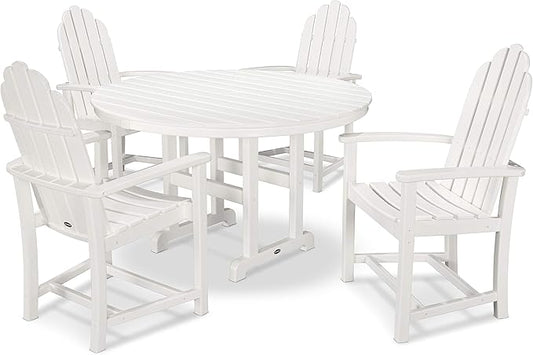 POLYWOOD® Classic Adirondack 5-Piece Round Farmhouse Dining Set in White