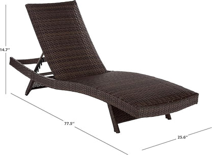 SAFAVIEH Outdoor Patio Furniture Collection – Alex Brown & Taupe Quick Dry Foam Lounger, Adjustable Outdoor Chaise, Modern Curved Design (PAT7545B)