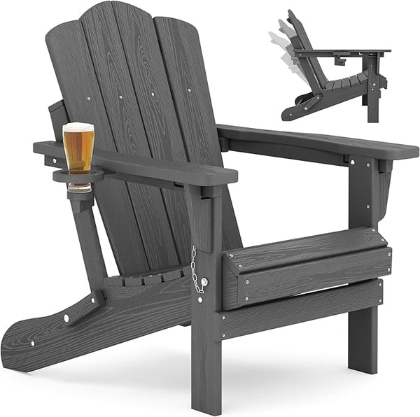 KINGYES Folding Adjustable Adirondack Chair, All Weather Resistant Reclining Adirondack Chair with Cup Holder - Photo 1