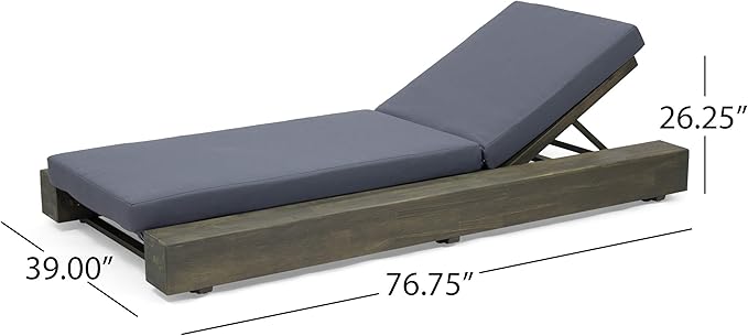 GDFStudio Outdoor Acacia Wood Chaise Lounge and Cushion Sets (Set of 2), Gray and Dark Gray - Photo 9