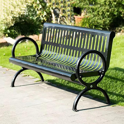 2-3 Seater Metal Garden Bench, All-Weather Park Bench Chair with Backrest, Outdoor Furniture Leisure Porch Seating for Balcony, Backyard, Lawn and Poolside