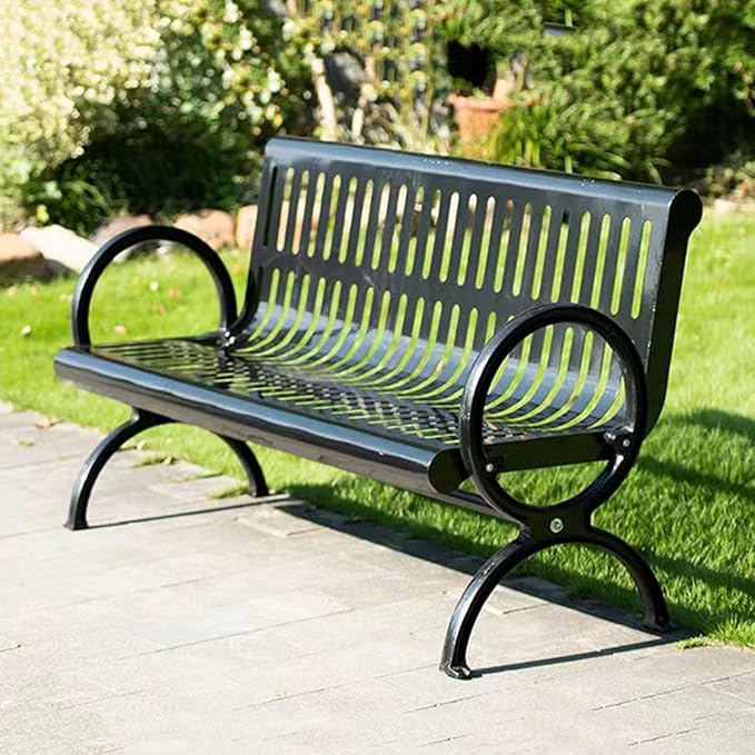 2-3 Seater Metal Garden Bench, All-Weather Park Bench Chair with Backrest, Outdoor Furniture Leisure Porch Seating for Balcony, Backyard, Lawn and Poolside