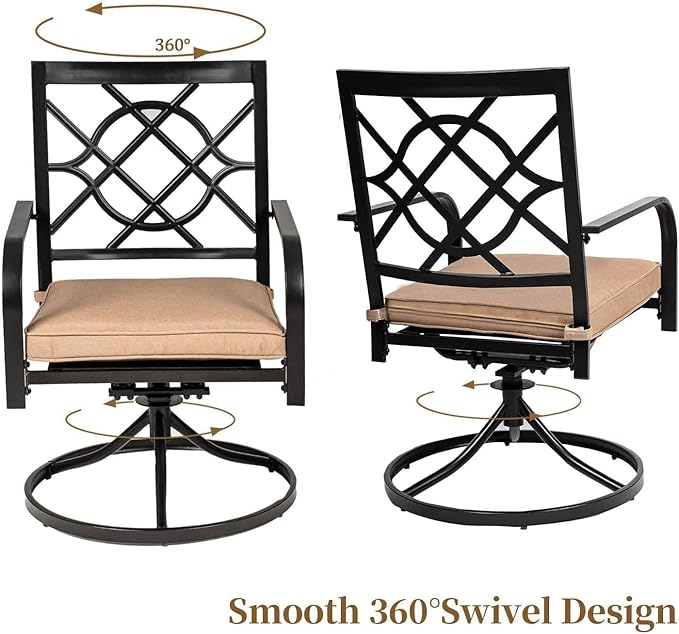 SUNCROWN Outdoor Dining Swivel Chairs Set of 4, Metal Frame Patio Chair Rocker with Brown Cushion for Garden, Bistro - Photo 5