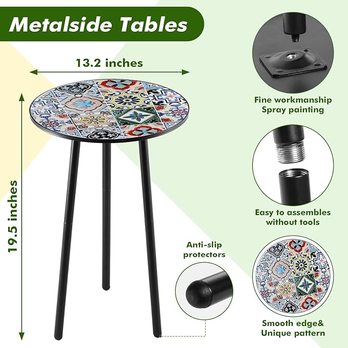 1 Pack Metal Outdoor Side Table Small Outside Round End Table for Patio Modern Accent Garden Corner Table for Small - Photo 3