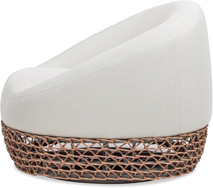 Jennifer Taylor Home Willow 35.5" Upholstered Woven Patio Deep Seating Armchair, Golden Brown Wicker Frame, Wheat Beige