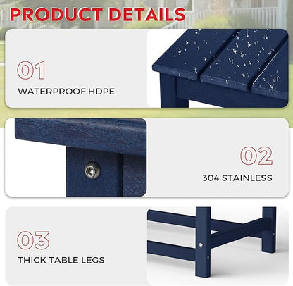 Costaelm Adirondack Conversation Table, HDPE Outdoor Drink Weather Resistant, Outdoor Patio Porch Accent Balcony Table for Pool, Seaside, Backyard, Navy Blue
