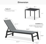 PURPLE LEAF Outdoor Chaise Lounge Set of 2 Aluminum Patio Lounge Chair with Wheels and Side Table Pool Chaise Lounge - Photo 2
