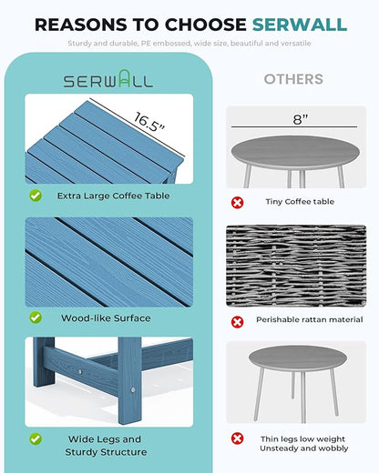 SERWALL Rectangle Outdoor Coffee Table, HDPE Patio Coffee Table, Navy