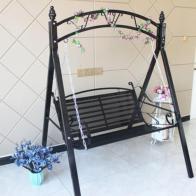 Upgraded Metal Patio Porch Swing with A-Frame Stand Heavy Duty Metal Hanging Porch Swing Chair Patio Hanging Bench - Photo 5