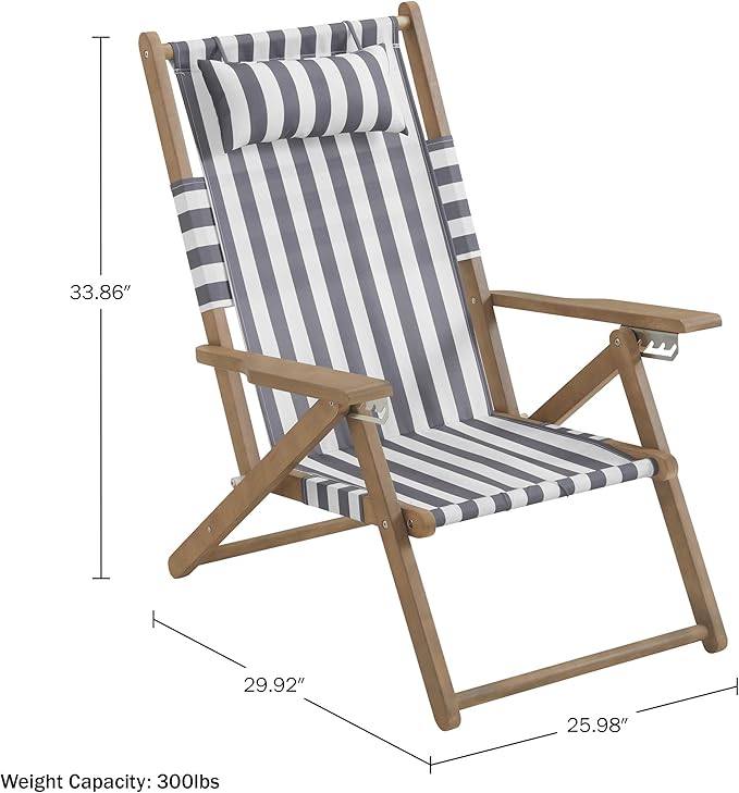 Lavish Home Beach Chair - Outdoor Weather-Resistant Wood Folding Chair with Backpack Straps - 4-Position Reclining Seat - Photo 3